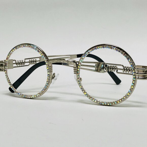 Men Women Sunglasses Silver‎ Clear Lens Fashion Hip Hop New Style Rhine Stone - Picture 5 of 6